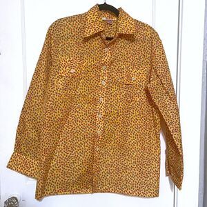 Vintage Rain Shirt Medium Yellow Red Flowers Nylon Windbreaker 70s Waterproof